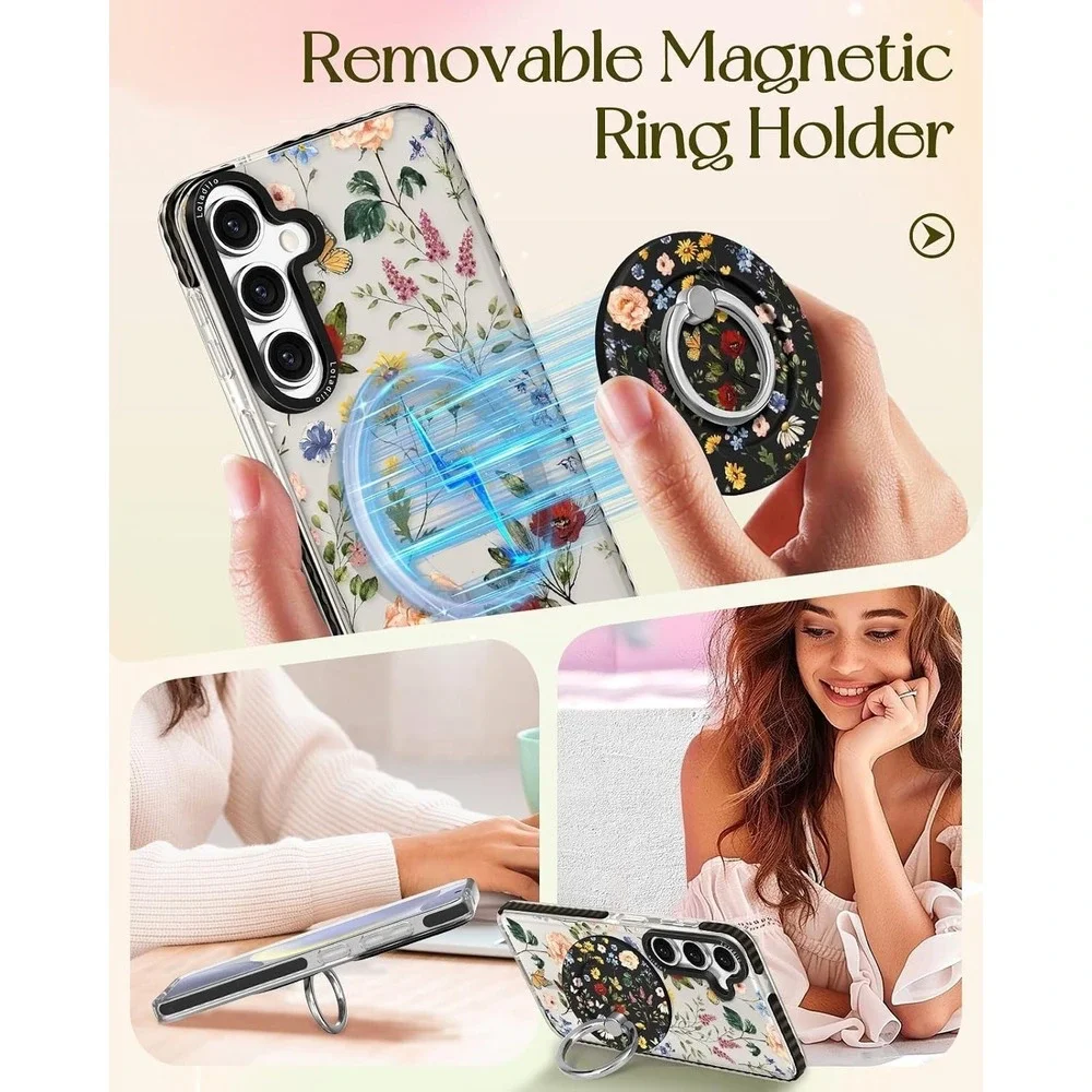 Cottagecore Romantic Clear Floral Case Samsung Galaxy A35 5G Magsafe Magnetic